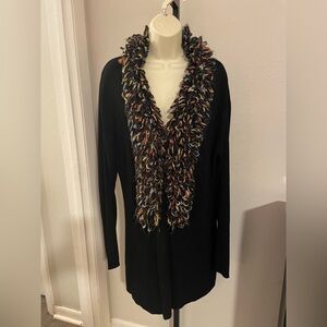 Black Sweater with Multicolor Collar